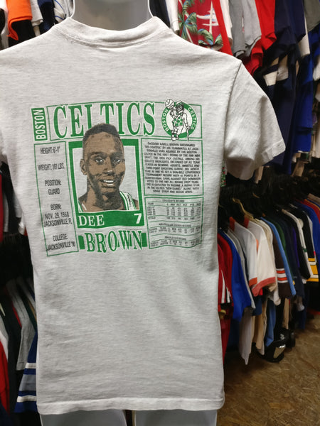 Vtg 90s #7 DEE BROWN Boston Celtics NBA Back Print Nutmeg T-Shirt 
