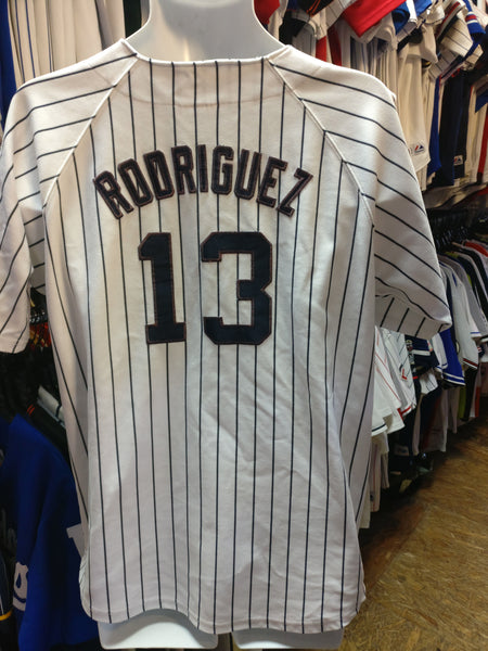 New York Yankees Majestic Pinstripe Baseball Jersey Large Made In USA