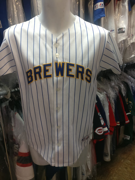 Majestic Milwaukee Brewers Gray Sewn Baseball Jersey Mens Large As Is