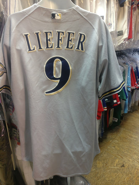 Vtg #9 JEFF LIEFER Milwaukee Brewers MLB Majestic Authentic Jersey