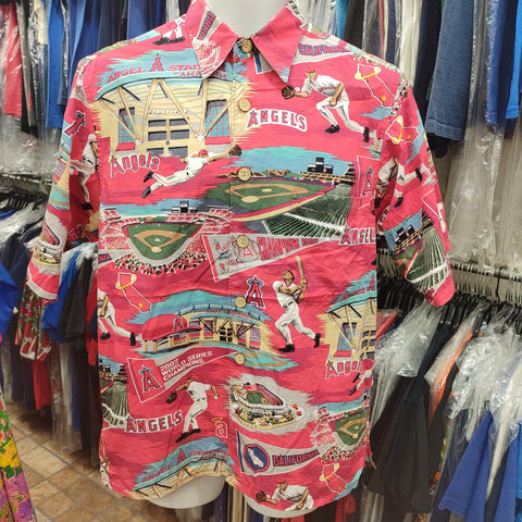 Reyn Spooner Men's Size L Red W&B MLB Anaheim Angels 100% Rayon Hawaiian  Shirt
