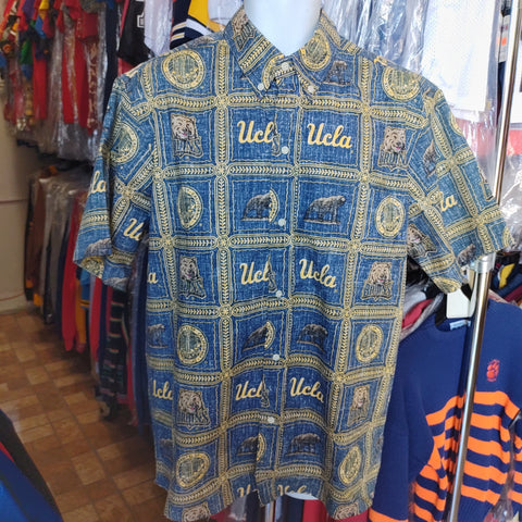 VtgUCLA BRUINS Reyn Spooner Cotton/Polyester Hawaiian Shirt LDeadstock