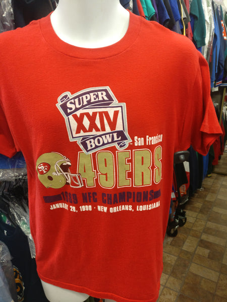 Vtg '89 SAN FRANCISCO 49ERS NFL NFC Champs Super Bowl XXIV T-Shirt L