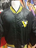 Vtg 80s PITTSBURGH PENGUINS Back Print NHL Chalk Line Nylon Jacket L - #XL3VintageClothing
