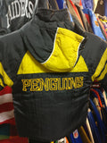 Vtg PITTSBURGH PENGUINS NHL Back Embroidery Hooded Nylon Jacket 24M - #XL3VintageClothing