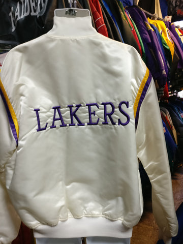 Vtg 80s LOS ANGELES LAKERS NBA Back Embroidery White Starter Jacket XL - #XL3VintageClothing