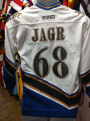 Vtg#68 JAROMIR JAGR Washington Capitals NHL CCM Jersey YL/YXL (Signed) - #XL3VintageClothing