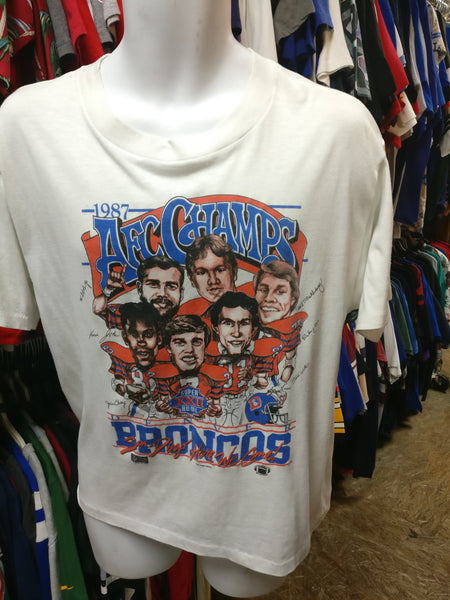 Vintage '87 DENVER BRONCOS NFL AFC Champs Caricature T-Shirt XL