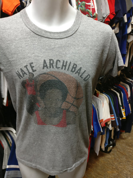 Vintage 70s #10 NATE ARCHIBALD Kansas City Kings NBA T-Shirt S (Rare)
