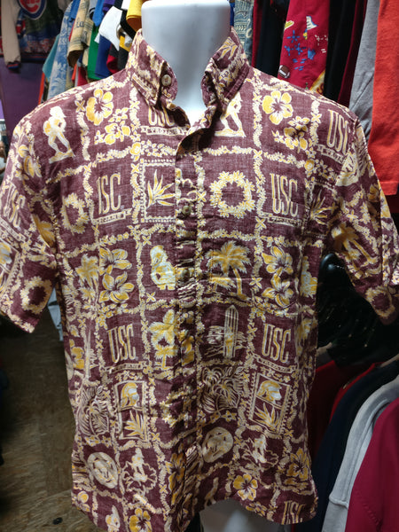 Vintage USC TROJANS NCAA Ke Nui Cotton Hawaiian Shirt S