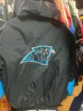 Vtg 90s CAROLINA PANTHERS NFL Back Patch Logo 7 Hooded Nylon Jacket L